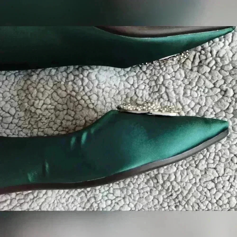 Green Satin Basket flat shoes sz eu 42 us 9.5 medium whide - Picture 4 of 9